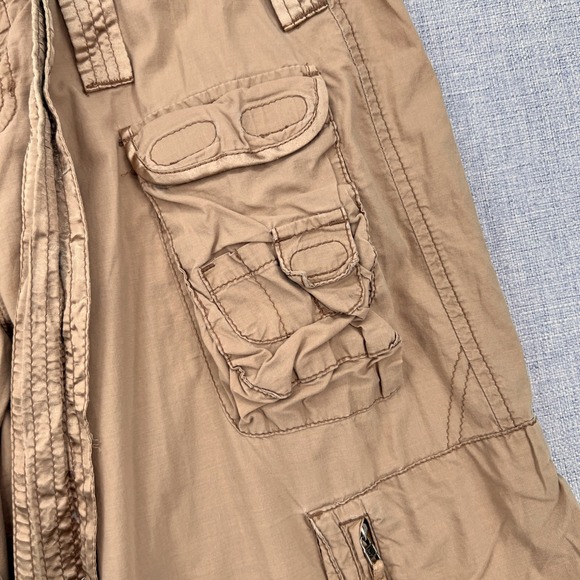 VTG Y2K Abercrombie & Fitch Wide Leg Paratrooper Cargo Pants Women 4 Tan Satin - Picture 5 of 14